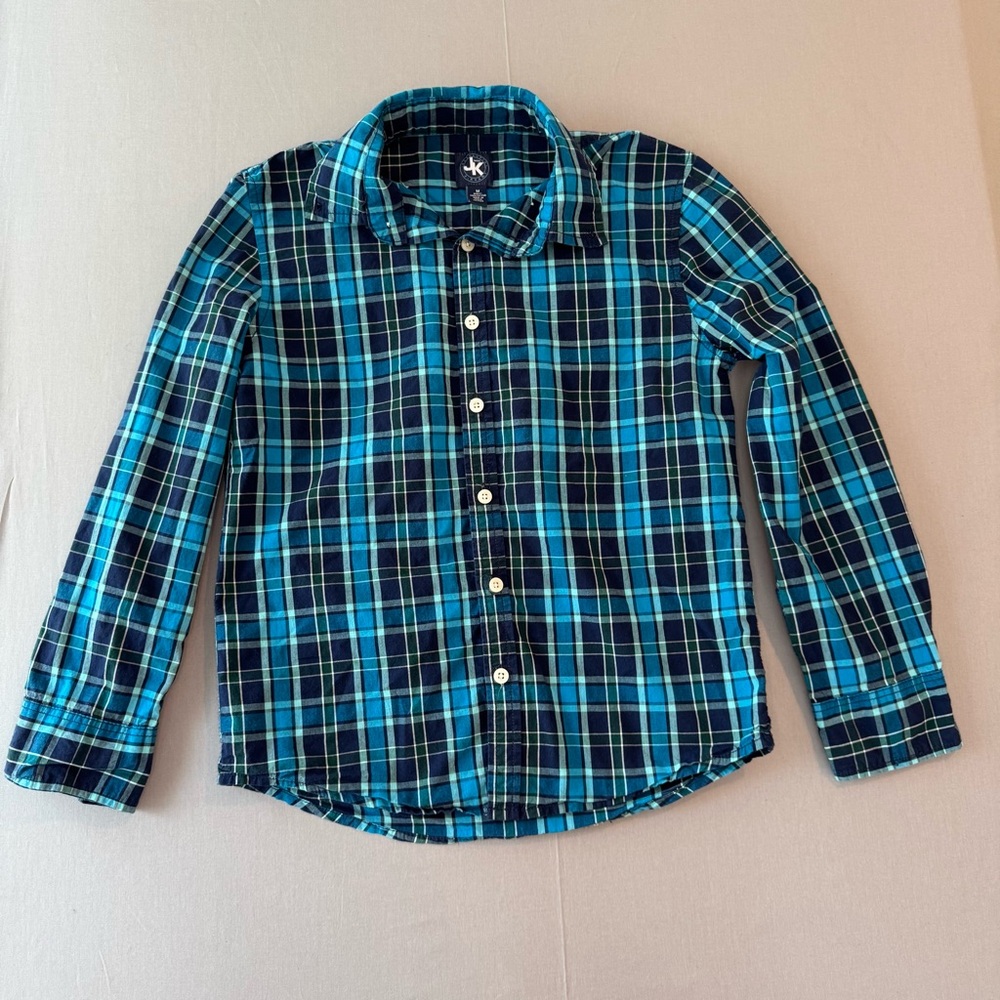 JK Kids Blue Plaid Button Down Shirt
